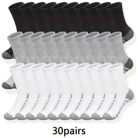 Menswear 20 Pairs Men's Classic Solid Color Breathable Sweat-Absorbent Spandex Socks, Deodorant Functionality, Above Ankle Mid-Calf Socks for Casual Daily & Outdoor Fitness
