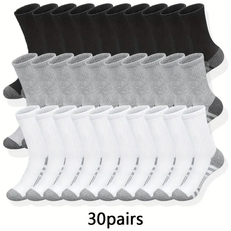 Menswear 20 Pairs Men's Classic Solid Color Breathable Sweat-Absorbent Spandex Socks, Deodorant Functionality, Above Ankle Mid-Calf Socks for Casual Daily & Outdoor Fitness