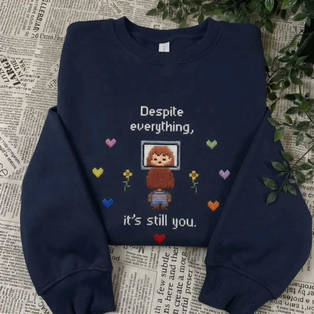 Women's Deltarune Game Embroidered Hoodie - Fitted Casual Long Sleeve Tops, Kris Tenna Berdly Ralsei Themed, Retro RPG Gamer DTG Unisex Matching Gift Sweatshirt