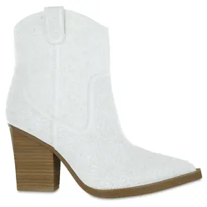 MIA Womens Dawson Studded Pointed Toe Zippered Casual Boots Ankle Mid Heel 2-3" - White