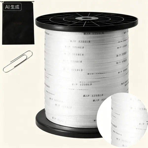 Polyester PP Flat Rope Mule Tape, 1/2" x 1053' Spooled Roll, 1250 lbf Tensile Capacity, Smooth Edge Polyester Pull Tape for Cable Pulling Conduit Work, White Heavy Duty Commercial Printed Webbing