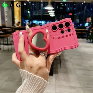 Mirror Love Heart Bracket Case For Samsung Galaxy A16 A35 A54 A55 A53 A56 A36 A52 S25 S24 S23 FE Ultra Plus S22 S21 Wave Cover