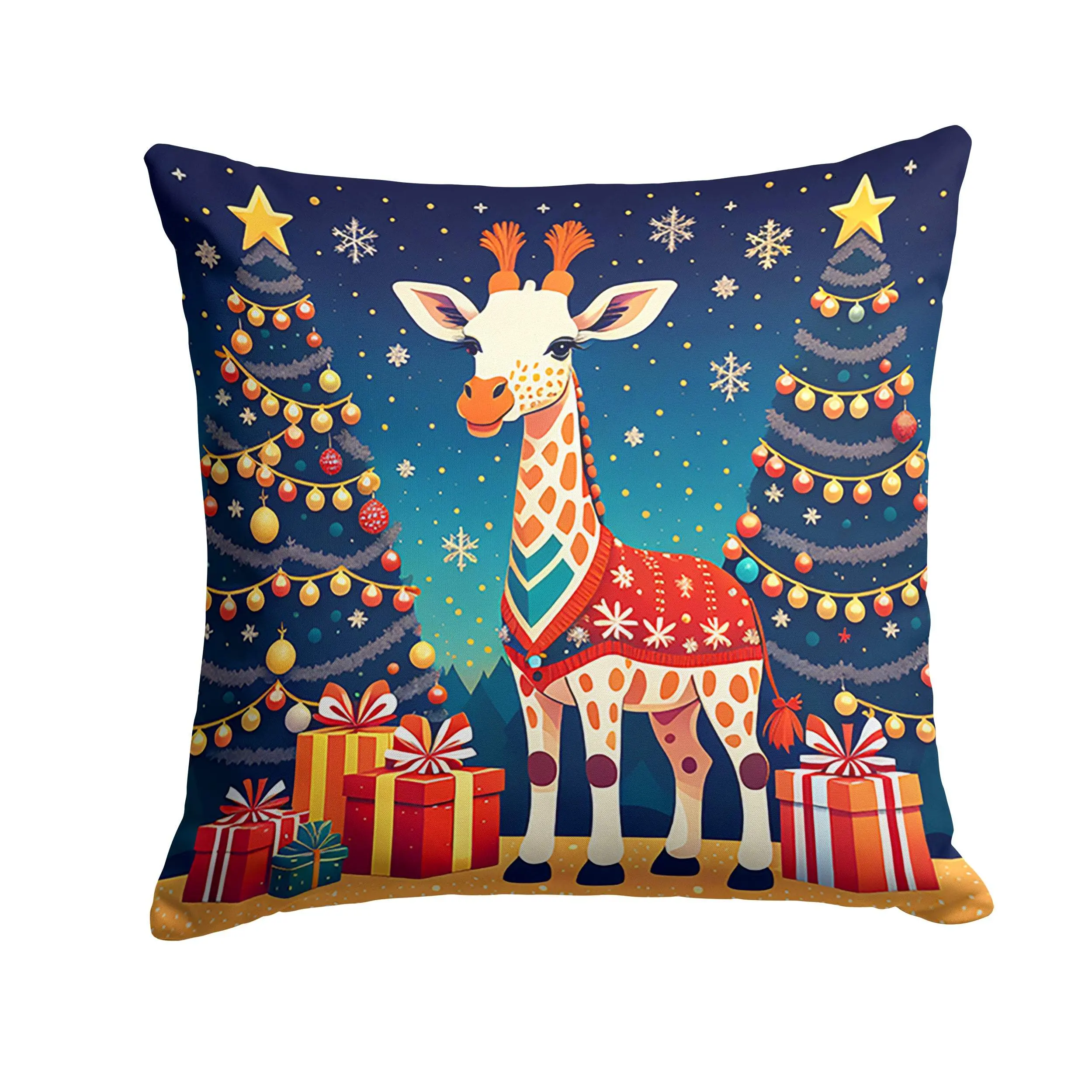 Giraffe Print Polyester Christmas Decorative Pillow - Vibrant 18x18 in Waterproof Cushion for Holiday Decor, Patio/Couch Use