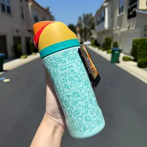 Owala Mini 16oz Explorer Pattern Stainless Steel Water Bottle, Mini Owala Bottle with Straw, BFA Free, Cute Water Bottle, Leak Proof