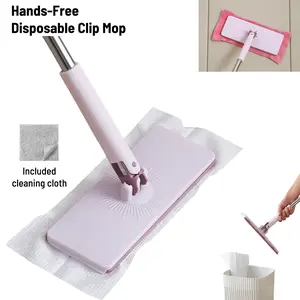 Disposable Mop, Hands-Free Floor Mop with Clamp, Dry Wet Use Dust Mop for Hardwood & Tile - Hands-Free Wet-Dry Dust Mop with Auto-Clamp & Auto-Release, Slide-Enabled for Hardwood & Tile Floors (Kitchen Use)