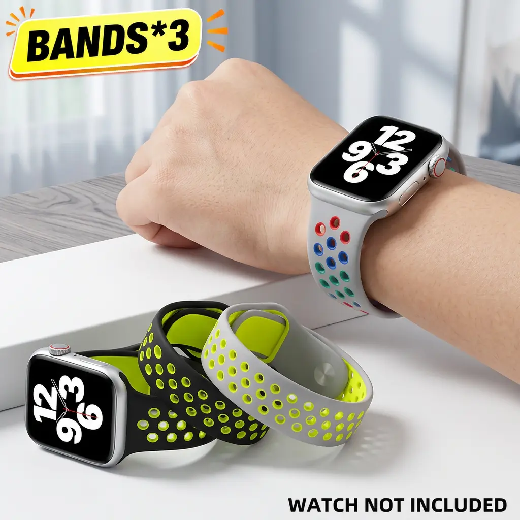 3 Pack Breathable Silicone Sport Bands Compatible with Apple Watch, Adjustable Sweatproof Workout Wrist Straps with Hole Design for Running Gym Fitness, Fits Ultra 3/2, Series 11/10/9/8/7/6 SE,back to school,back to school haul