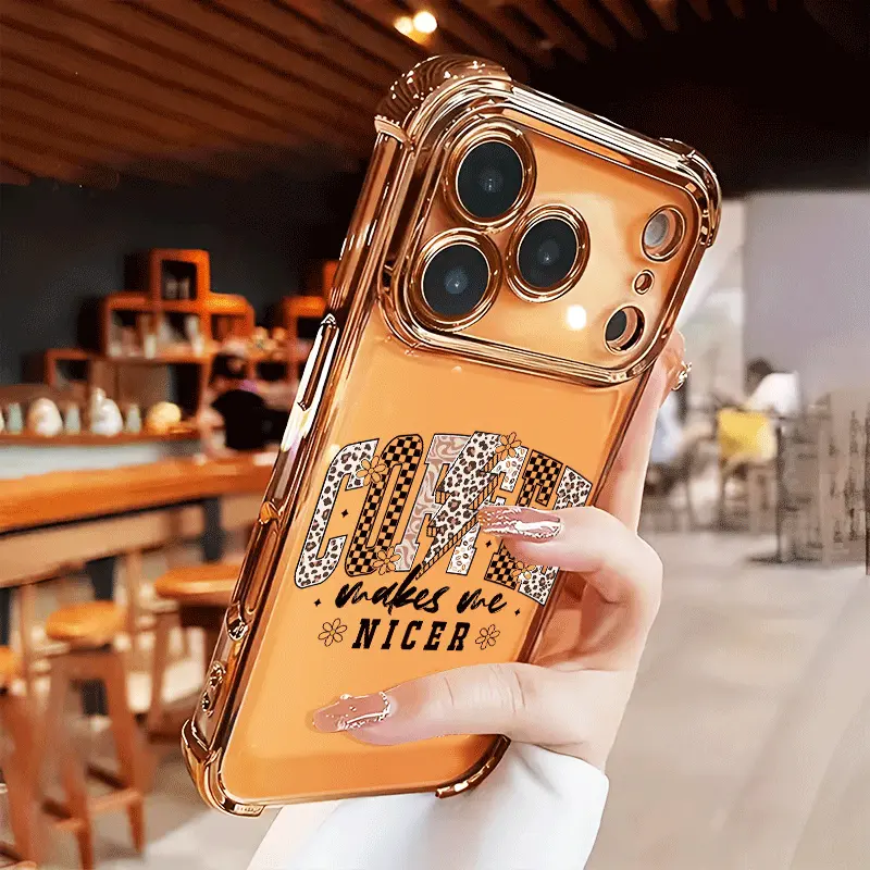Coffee Makes Me Nicer Soft Case for  iPhone 16 16e 17 Air 15 14 13 12 11 Pro Max Plus X XS Four-corner Thickened Shockproof Drop Protection Rugged Durable Silicone Mother's Day gift