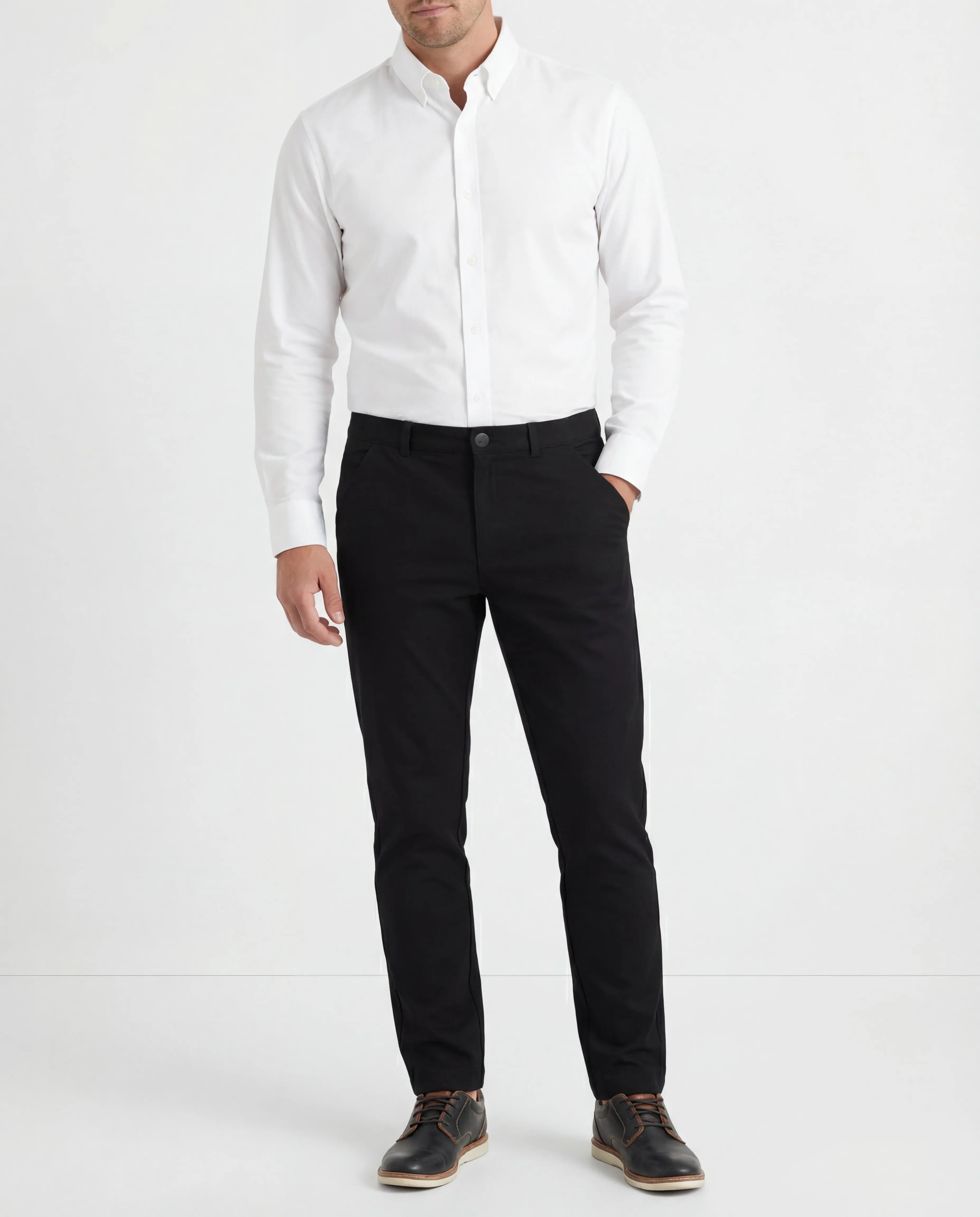 Men's Super-Stretch Performance Chinos - Plain Business Casual Dress Pants for Work or Golf with Smooth Texture & Zipper Pocket, Menswear, Fabric, Formal Wear