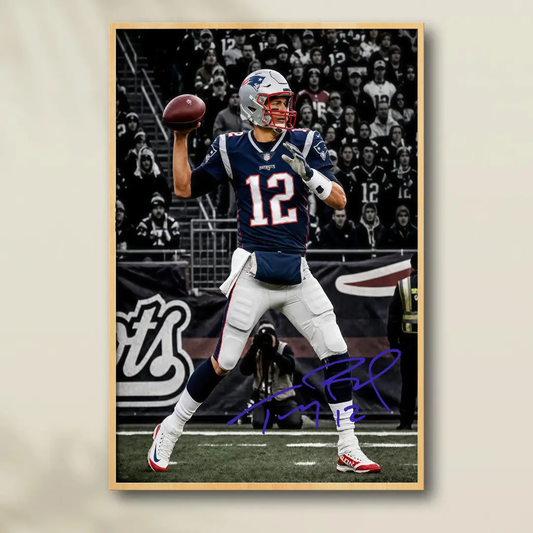 [NO FRAME] Tom Brady Poster, NFL Quarterback Legend, Championship Football Artwork for Game Room and Man Cave, MADE IN USA