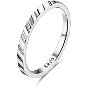 Fansilver Silver Ring for Women Girls, Thin Thumb Stackable Midi Finger Rings, 1.5mm Cutting Surface Band Wedding Engagement Promise Ring Size  Fit Size 6 to 11, 1.5mm