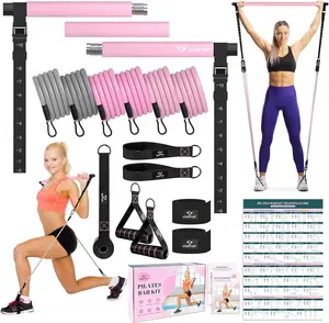 Pilates Bar Kit with Resistance Bands, Heavy-Duty Metal Adjustment Buckle, Multifunctional Yoga Pilates Bar for Women Full Body Workouts