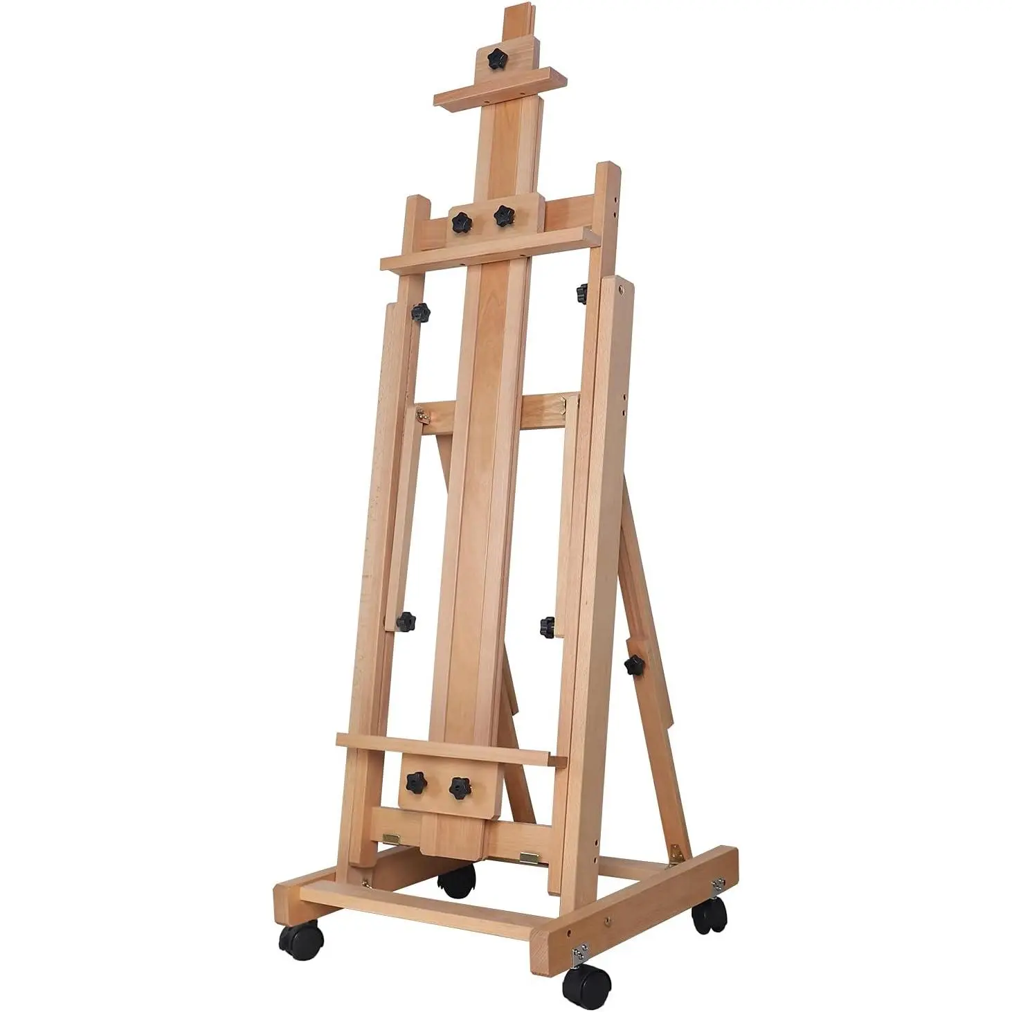 Adjustable Wooden Painting Easel, H-Frame Studio Art Easel on Wheels for Painting, 56.30-91.34in Adjustable Height Extra Large Heavy-Duty Professional Easel Stand for Kids and Adults