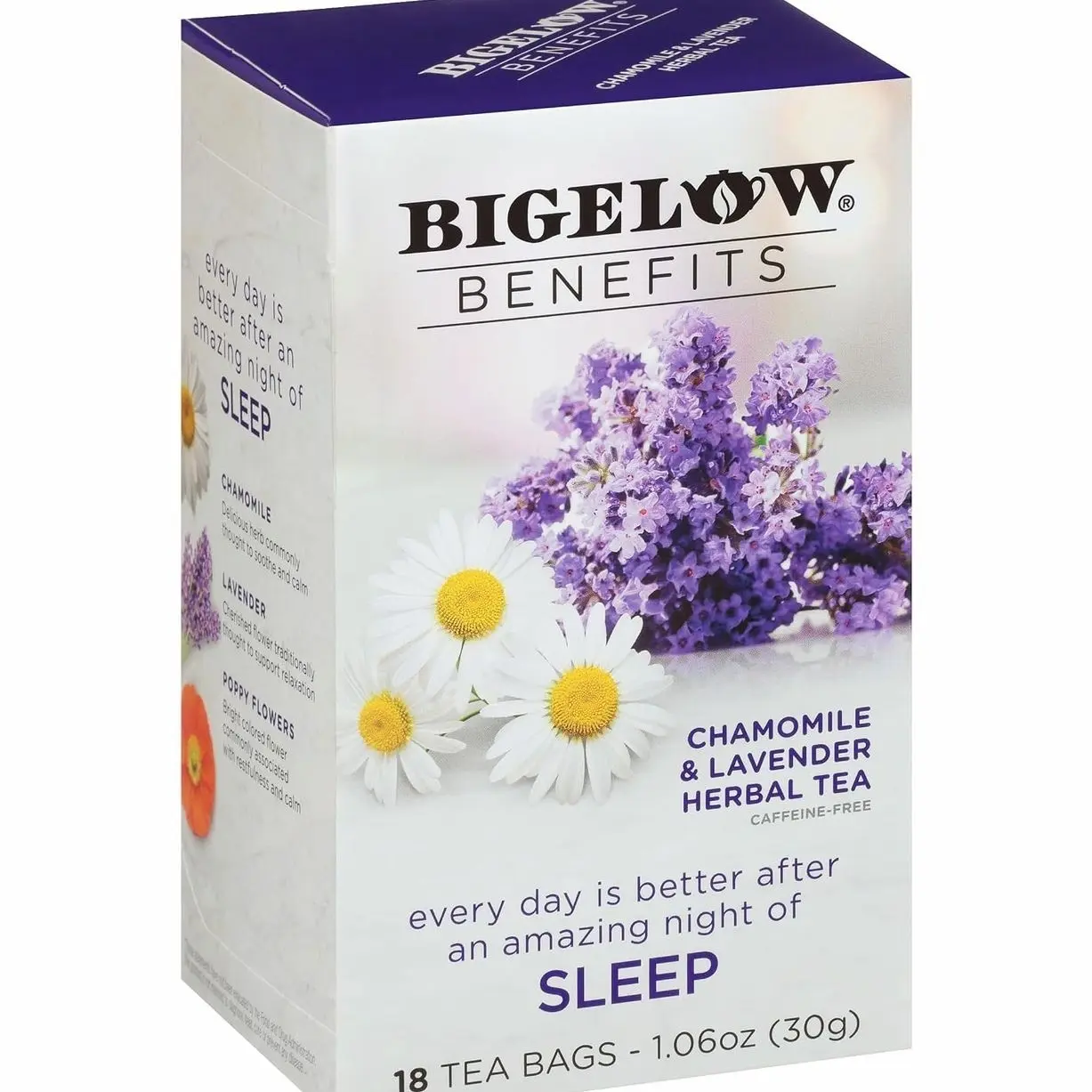 Bigelow Benefits Sleep Chamomile Lavender Herbal Tea, Caffeine Free, 18 Count (Pack of 6), 108 Total Tea Bags