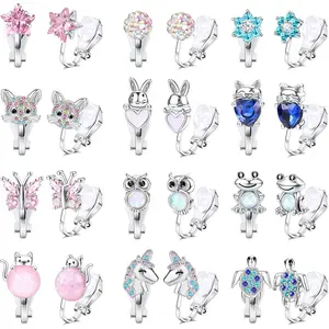 Fansilver Clip on Earrings for Women Flower Butterfly Turtle Star Heart CZ Clip Earrings Set Silver Non-Pierced Earrings Pack for Teens s 12 Pairs Summervibes