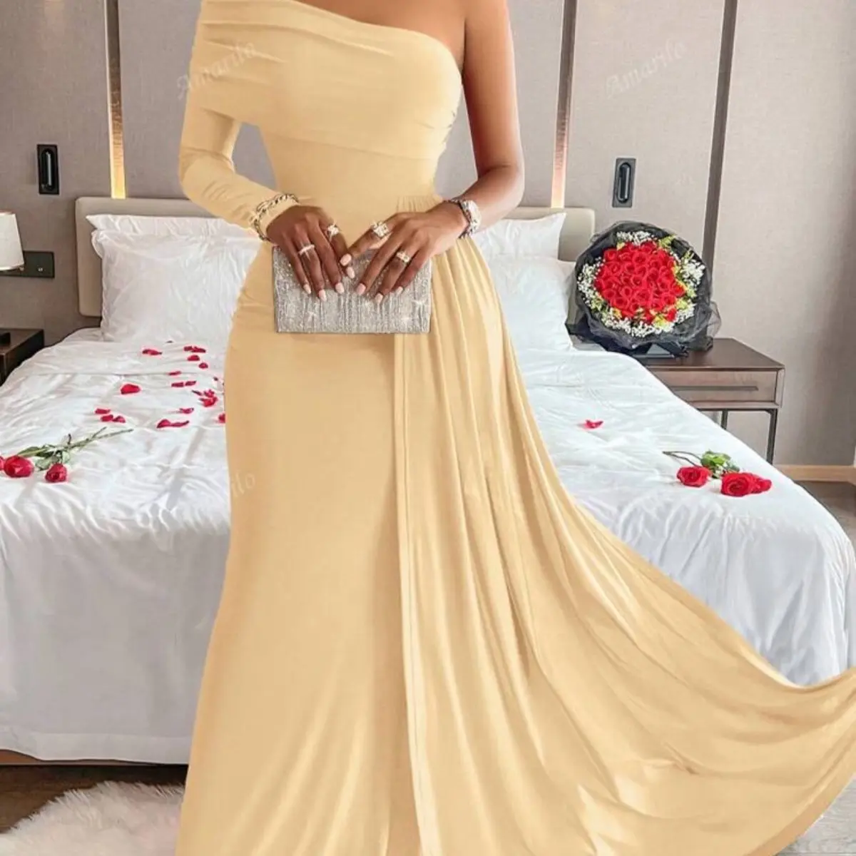 fashion one shoulder high slit dress Fiona Formal One-Shoulder High Slit Dress main image 0
