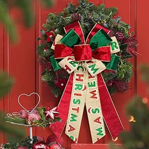 Large Christmas Wreath Bows, Christmas Words Velvet Ribbon Bows for Wreaths, Large Tree Topper Bows for Christmas Home Garden Indoor Outdoor Party Decoration Wreath Ornament Supplies