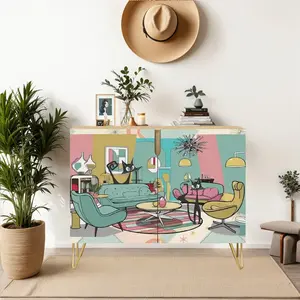 Mid Century Modern Kitschy Atomic Cats, Mod Livingroom, Credenza, TV MCM Barware Wooden Storage Cabinet