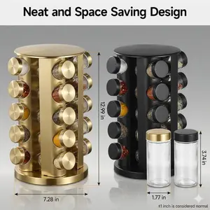 Multi color multifunctional 360 ° rotating kitchen spice rack and seasoning storage set, kitchen storage rack, sturdy base, rotating bracket, kitchen storage for easy storage