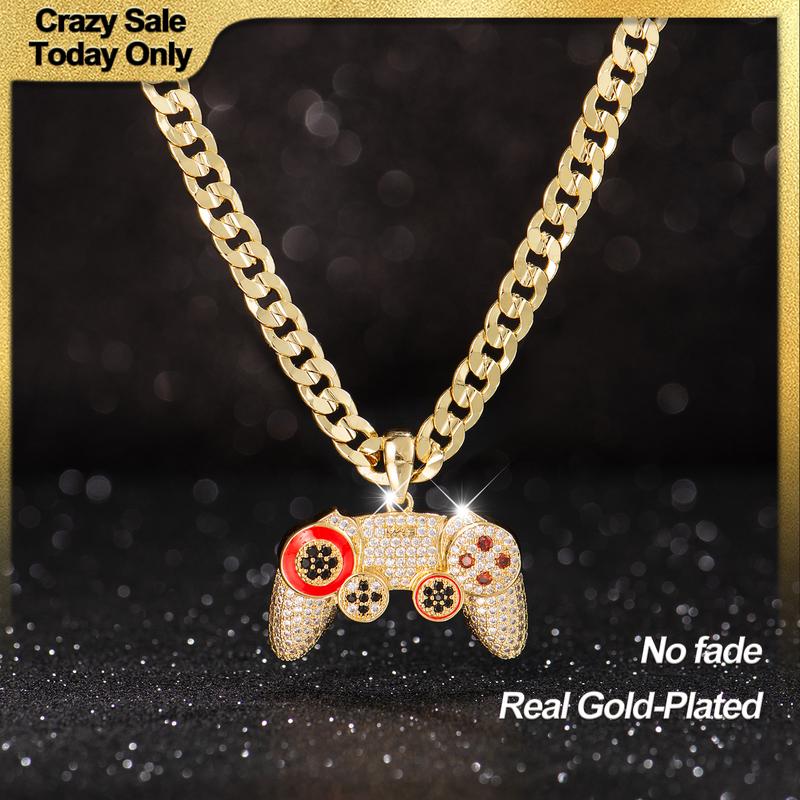 Holylegend 14K Real Gold-Plated Game Controller Necklace, Statement necklace,Sony-Inspired CZ Diamond Pendant, 24" Cuban & Rope Chain, Hip Hop Jewelry Gift for PlayStation Fans Holylegend 14K Real Gold-Plated Game Controller Necklace, Statement necklace,Sony-Inspired CZ Diamond Pendant, 24" Cuban & Rope Chain, Hip Hop Jewelry Gift for PlayStation Fans