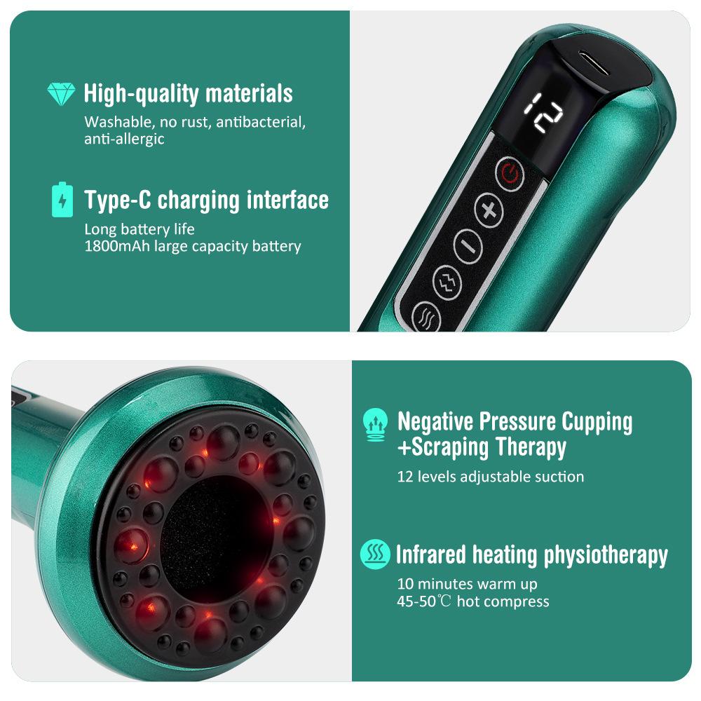 Electric Cupping Massager, Heating Vacuum Suction, Beauty Health Scraping Belly, Thighs, Arms Body Massage Tool