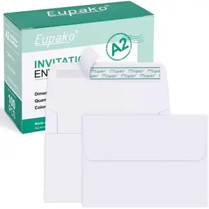 A2 White Paper Envelopes 100 Pack 4.375x5.75" Self Seal Invitation Envelopes for RSVP, Wedding, Thank You Notes, Greeting Cards, Photos, Announcements