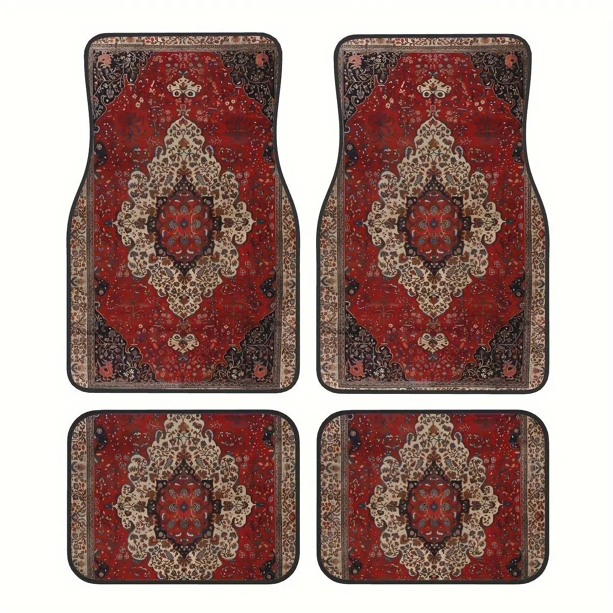 Vintage Persian Pattern Car Floor Mats 4-Piece Set, 2025 Hot Trend Non Slip Floor Carpets, Premium Auto Interior Decor, Wear Resistant Easy Maintain Universal Fit for Most Cars Trucks and SUVs