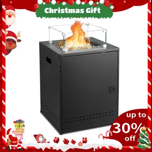 R.W.FLAME 20'' Fire Pit Table,Propane Fire Pit Table with Tempered Glass Wind Guard,Rain Cover,50000BTU,Square Fire Pit with Lava Racks,Smokeless Gas Fire Pit Table for Outside Paito/Backyard Black