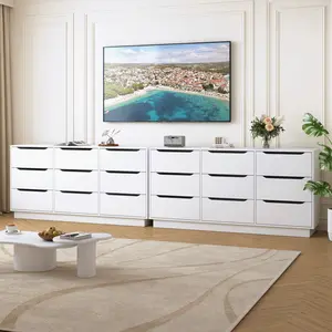 9 Drawer Dresser for Bedroom with Deep Drawers,Large Floor Wood Dressers & Chest of Drawers,Modern White Long Dressers for Closet Living Room