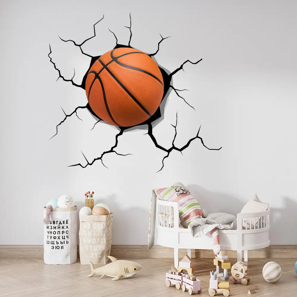 New 3D Football Basketball Rugby Wall Stickers, Adhesive Stickers, Home ...