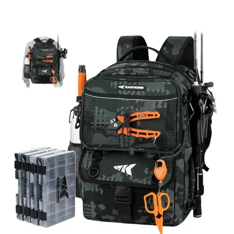 KastKing BaitSpace 50L Fishing Tackle Backpack with Removable Bait Binder & 4 Tackle Boxes, Rod Holders Storage Fishing Gear