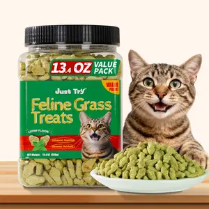 【Petlovers】JUST TRY 13.4 OZ Cat Grass Treats Natural Salmon Flavor Healthy Cat Snacks Training Biscuits Catnip for Cats Dental and Hairball Control Treats Remedy Chews#SummerVibes#petlovers
