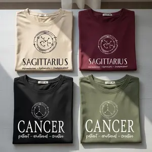 Full Minimalist Zodiac T-Shirt, Cancer, Capricorn Sweatshirt – Astrology Sign Crewneck for Women & Men, Aries Libra Pisces Cancer Sport Gray and Light Pink Pullover Sweater Birthday Gift