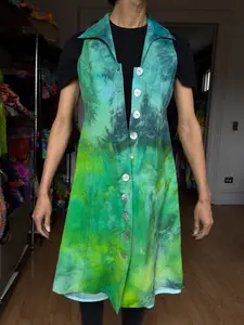 Size 8, 36" Chest, Button Up Duster Dress other of Pearl Buttons , Cottage Core Green Linen Blend