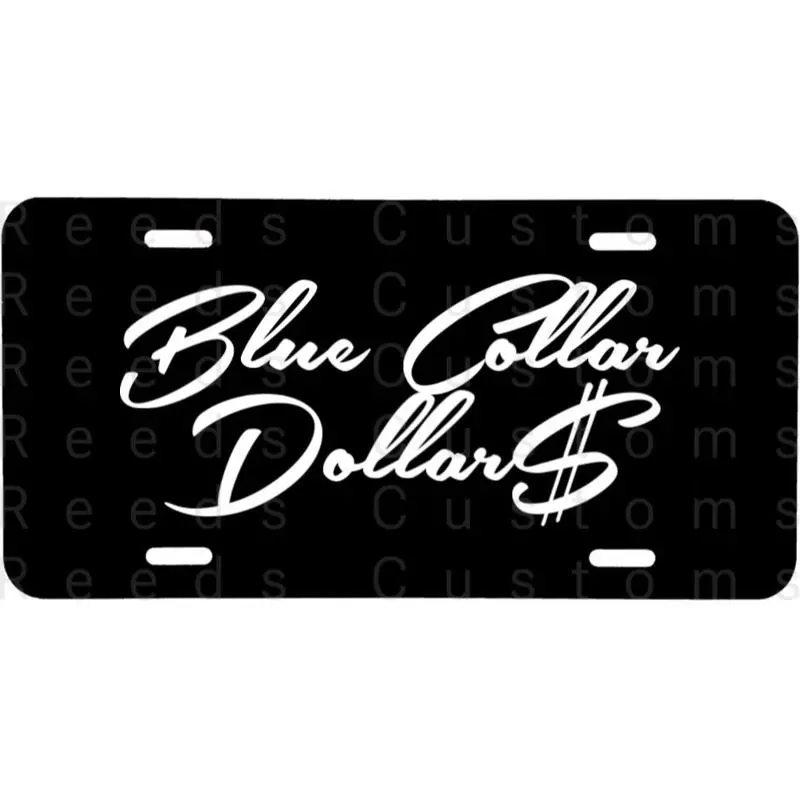 Blue Collars $ Car tag, Decorative Front License Plate for Cars & Trucks, Sticker for Cars and Trucks