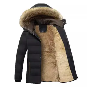 Men's down jacket, winter warm fur collar solid color jacket, middle-aged and elderly coats, cold resistant mountaineering jacket, mountain skiing windproof and waterproof plush lining, Christmas gift