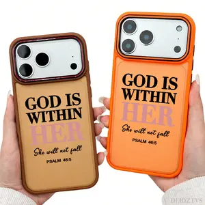 God is Within Her Psalm 46:5 Text Pattern Phone Case for iPhone 17 Pro Max 17Air 16 Plus 16e 15 14 13 12 11 Color Blocking Button and Camera Frame Design Shockproof Skin Feel Shell