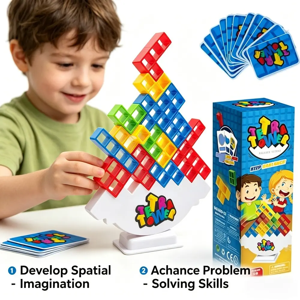 16/32/48pcs Swinging Stacking Tower Building Blocks - Unisex Multiplayer Balance Game, Early Education Tool, Family Desktop Stress Relief Toy Gift for Kids, Plastic