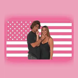 Madelyn Cline Chase Stokes Pink USA Flag Tapestry – the ultimate gift for Outer Banks enthusiasts! This vibrant pink wall hanging is perfect for dorm decor, featuring cover art and music motifs, making it a trendy addition to any college room.