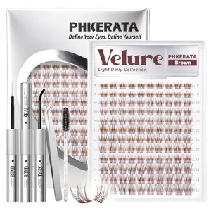 Eyelash Cluster Set Natural Lash Extension Kit, Fine C Curl Lashes 8-16mm Single Root DIY, Includes Adhesive & Tweezers, 120 Pieces, Cosmetic, Eyelash Extensions