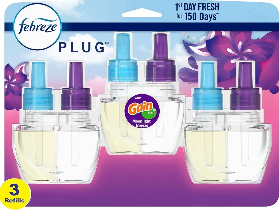 Febreze Plug In Air Freshener, Odor-Fighting Scented Oil Refill, Gain Moonlight Breeze, 3 Refills