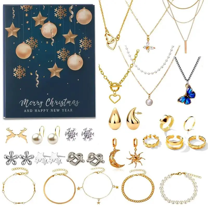 New Christmas Gift Countdown Calendar Jewelry Set Blind Box Earrings Necklace Bracelet Gift Box Women's Accessories