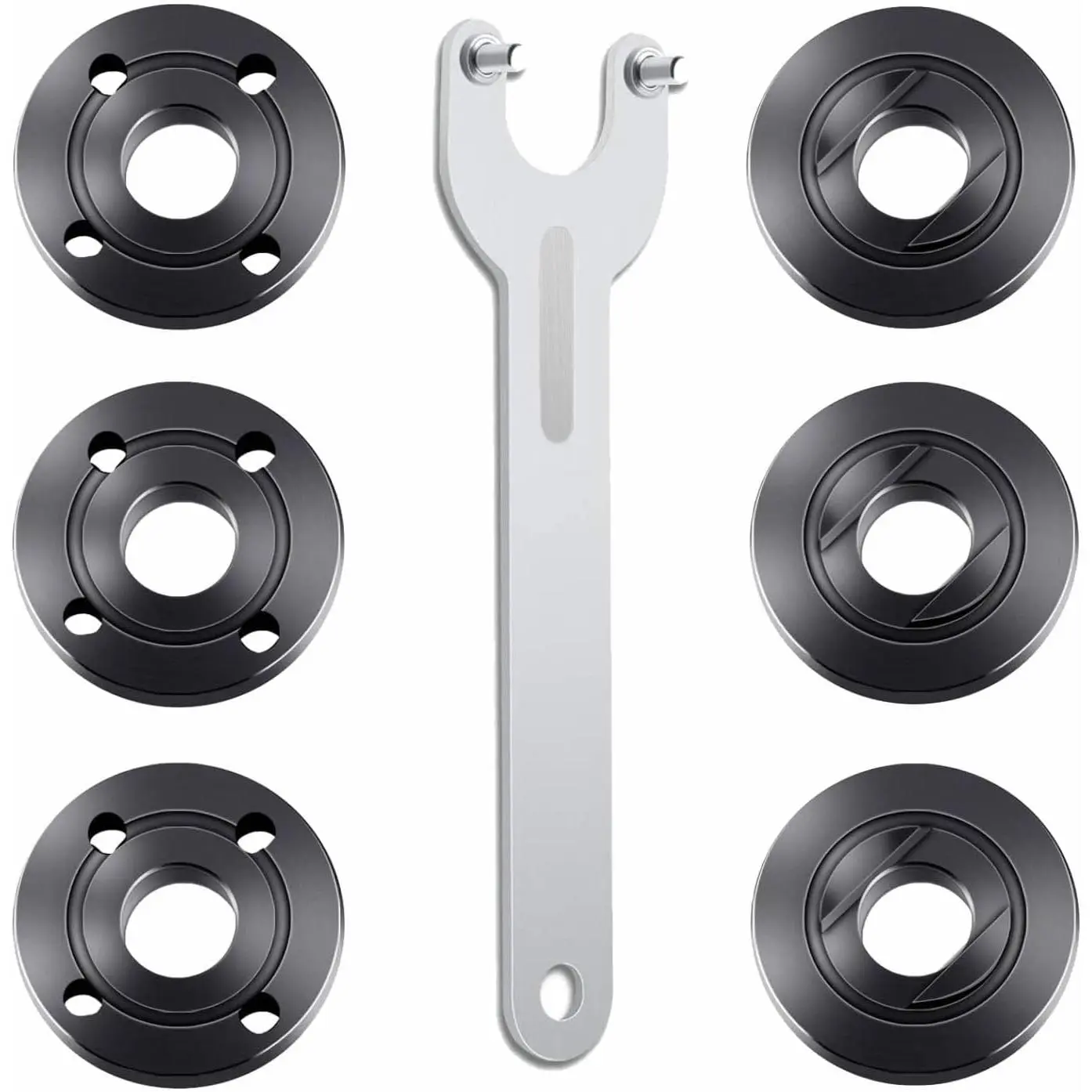 7PCS Carbon Steel Angle Grinder Nut & Wrench Kit, 5/8"-11 Threaded Flange Metal Lock Nut, Efficient Heat Dissipation, Exceptional Wear Resistance, Extends Lifespan, Fits Dewalt Milwaukee Makita Metabo Bosch Ryobi Black Decker 4.5"-5" Grinders