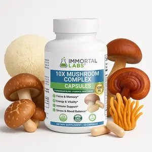 IMMORTAL LABS 10X Mushroom Complex Capsules -  Focus, Memory, Energy, Stress & mood Support Supplement, Fitness, 60 Vegan Gluten Free - 1330 mg
