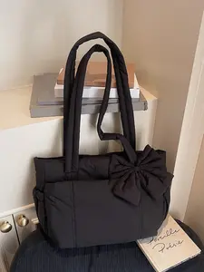 Elegant Quilted Design Bowknot Decor Bag, Handheld Shoulder Bag, Casual Commuter Bag for Daily Use, Office Commute, Versatile and Stylish, Convertible Shoulder Bag