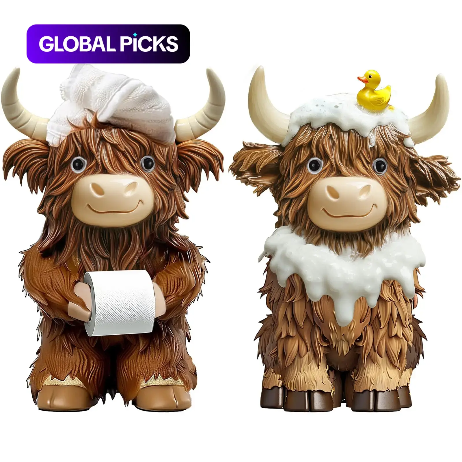 Highland Cow Bathroom Figurines Set, Rustic Farmhouse Style Cute Resin Figurine Statues, Animal Resin Models, Decorative Cow Ornaments for Holiday & Everyday Use, Ornaments Decoration, Perfect Gift for Her, Resin Animal Sculptures #GLOBAL PICKS