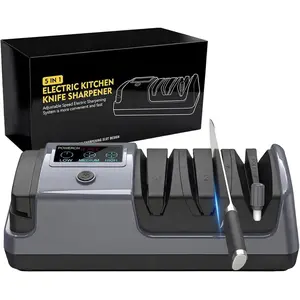 5-in-1 Electric  Sharpener for   -  Abrasive Sharpener with 3 Speeds & LCD Display | Sharpens Straight, Serrated, Kitchen  &  | Automatic, Safe, Easy to Use (gery)