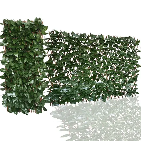 22x120 In HDPE Artificial Ivy Decorative Lattice Privacy Fence Screen, Expandable Retractable Willow Wood All-Year Green Sun-Water Resistant Garden Trellis, Deck Screening Panel with Zip Ties for Vertical Balcony Backyard View Hider