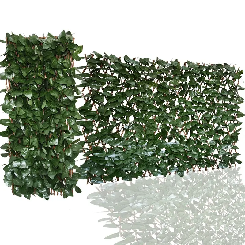 22x120 In HDPE Artificial Ivy Decorative Lattice Privacy Fence Screen, Expandable Retractable Willow Wood All-Year Green Sun-Water Resistant Garden Trellis, Deck Screening Panel with Zip Ties for Vertical Balcony Backyard View Hider