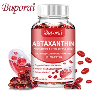 Buporai 120-capsule dietary supplement contains astaxanthin, ashwagandha extract, and grape seed oil extract to support eye, joint, heart, and brain health.