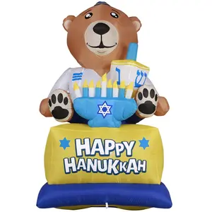 Gardenised QI003945 8 x 4.25 x 4.5 ft. Giant Hanukkah Inflatable Bear Yard Decor with Built-in Bulbs, Tie-Down Points & Powerful External Fan